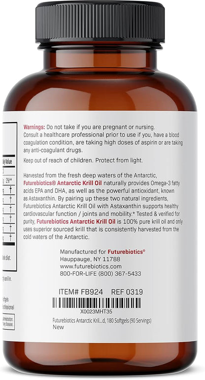 Futurebiotics Antarctic Krill Oil 1000mg Omega-3s EPA, 100% Pure 180 Softgels (90 Servings)