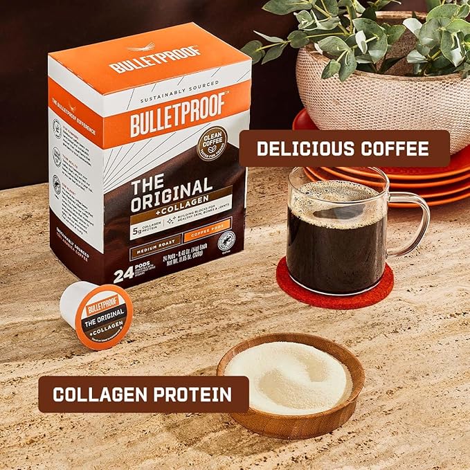 Bulletproof The Original + Collagen Single-Serve Coffee Pods, 24 Count, 100% Arabica Coffee Sourced from Central and South America with Collagen