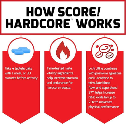Force Factor SCORE!, 2-Pack, Hardcore Nitric Oxide Booster Supplement for Men with L-Citrulline, Yohimbe, Black Maca & B Vitamins to Increase Stamina, Maximize Physical Performance, 240 Tablets
