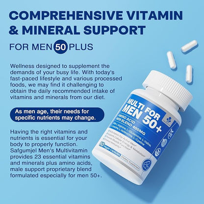 Multivitamin for Men 50 Plus, Mens 23 Essential 6 Aminos 400mg for 60 Cts