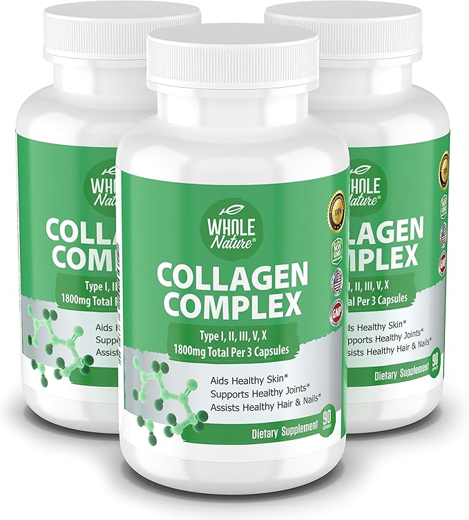 Multi Collagen Protein Peptides Supplement Capsules 1800mg Collagen 100% Natural, 270ct (3) (3)