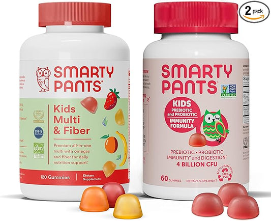 SmartyPants Kids Multivitamin Fiber Supplement Gummies 3 Fish D3, C, B12, B6, B6, Digestive (30 Day