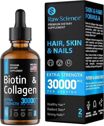 Liquid Collagen & Biotin Supplement 10000mcg Collagen 20000mcg Drops 2 floz