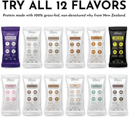 JUST Ingredients Variety Pack Protein Powder | 12 Servings | 100% Grass-Fed Whey | Non-GMO, Gluten-Free, No Artificial Flavors
