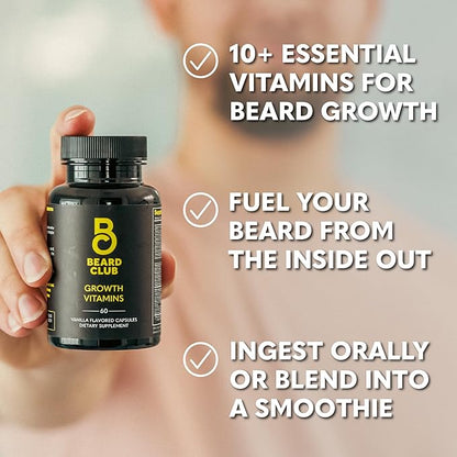 The Beard Club - Beard Growth Vitamins - Support A Thicker Fuller Beard, Fill in Patches - Biotin, Minerals, Multi-Vitamins Help Support and Stimulate Healthier Facial Hair Growth
