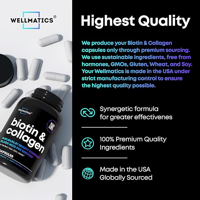 Biotin Capsules with Collagen and Keratin 25000MCG Per 60 Caps