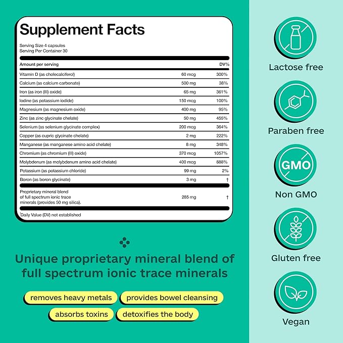 Premium Blend of 52 Trace Minerals 100% Organic 120 Capsules
