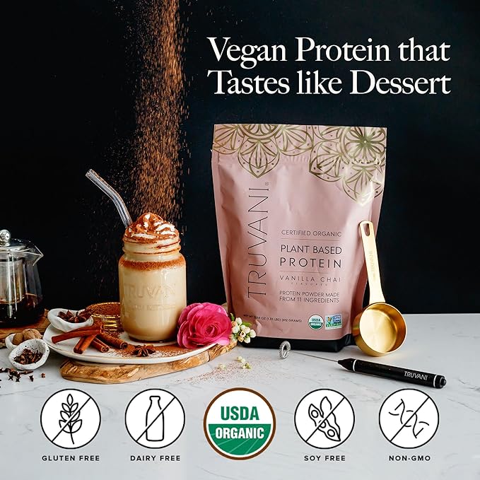 Truvani Vegan Pea Protein Powder | Vanilla Chai | 20g Organic Plant Based Protein | 10 Servings | Keto | Gluten & Dairy Free | Low Carb | No Added Sugar