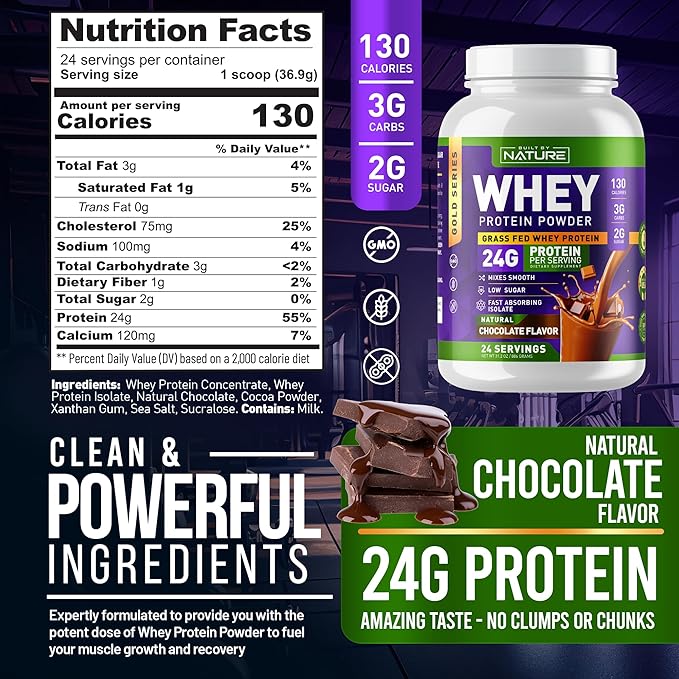 Whey Protein Powder 100% Pure 24g Protein, 24 Servings