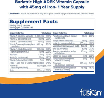Bariatric Fusion High ADEK Multivitamin Capsule 45mg Iron 1080 Capsules 1 Year