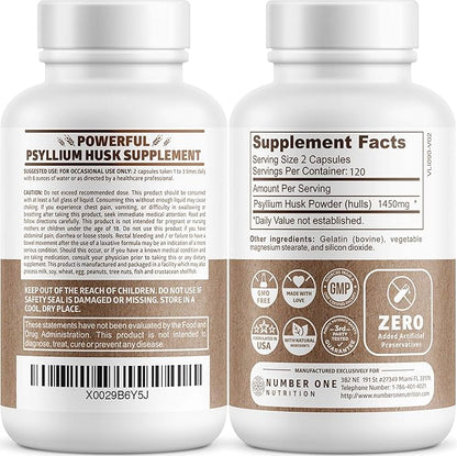 N1N Premium Psyllium Husk Capsules [All Natural,1450 MG] 240 Caps