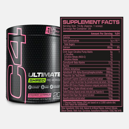 Cellucor C4 Ultimate Shred Pre Workout Powder for Men & Women, Weight Loss Supplement with Ginger Root Extract, Strawberry Watermelon, 20 Servings (Pack of 1)