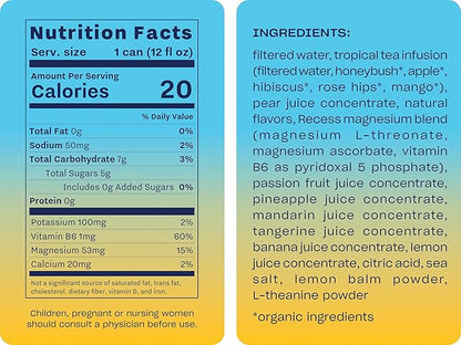 Recess Mood Magnesium Supplement Drink Calming 12 Ounce, 12 (Tropical