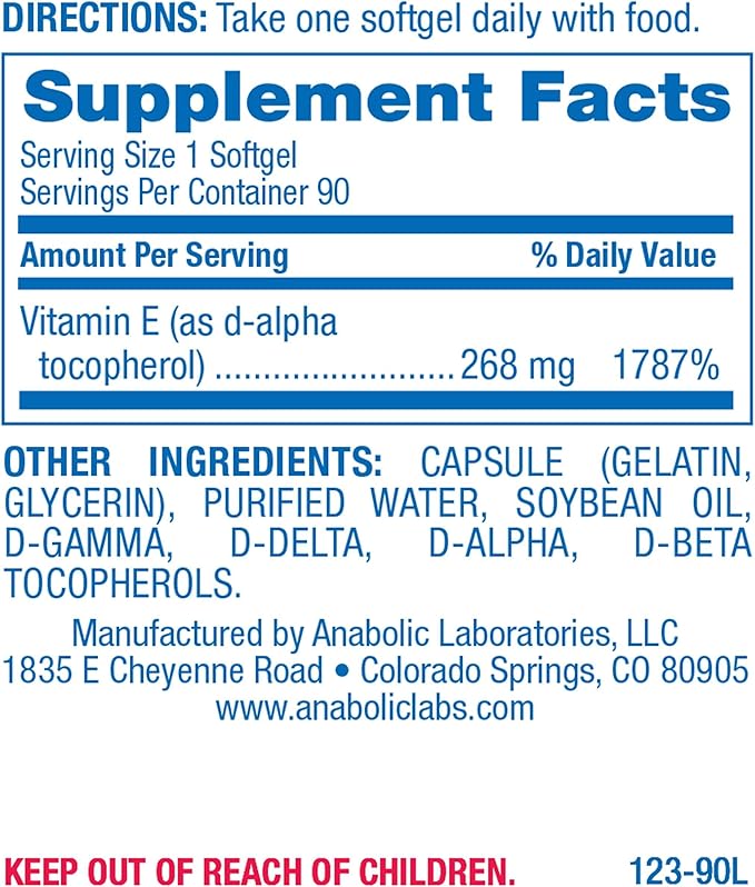 Anabolic Laboratories Natural Vitamin E 400 90 Supplements