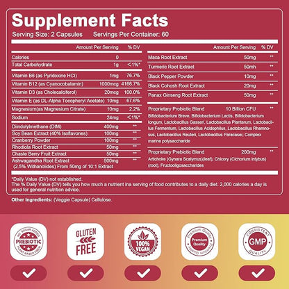 Menopause Supplements for Women, 10 Billion CFU Probiotic, 19-in-1 Multivitamin&Botanicals Extract, DIM, Hormonal Balance, Support Hot Flashes, Night Sweats, Mood, Sleep|Vegan, 120 Capsules