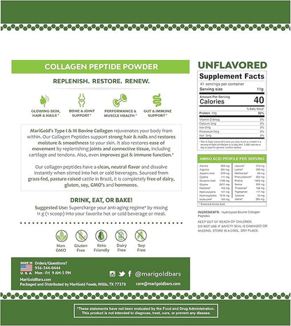 MariGold Grass-fed Collagen Peptides Powder Unflavored 1LB 100% Pure,