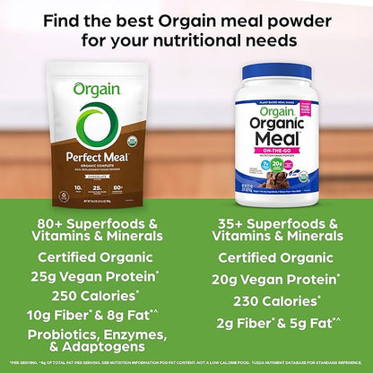 Orgain Perfect Meal, Organic, Vegan Meal 25g Plant 80+ Superfoods, 1B Probiotics 10g Fiber, 2.16lb