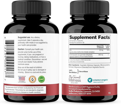 Sandhu’s Zinc Quercetin 120 Vegetarian Capsules – Zinc Supplements for Antioxidant Immune Support Zinc for Men and Women – Gluten, Soy, Dairy Free