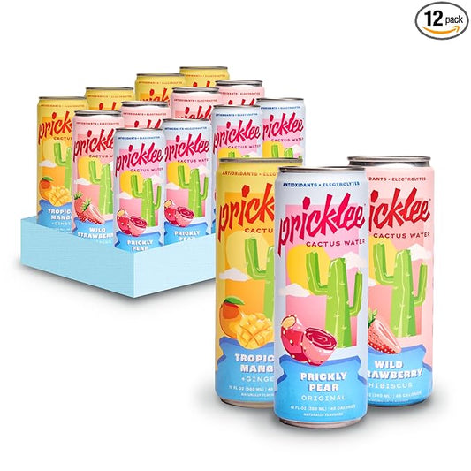 Cactus Water Variety 12 Pack - Made From Prickly Pear - Added Natural Antioxidants & Electrolytes For Hydration, Immunity, & Recovery - 3 Flavors Non-Bubbly, Low-Sugar, No Caffeine & 35 Cals