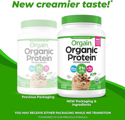 Orgain Organic Vegan Protein Powder, Iced Coffee - 21g Plant Protein, 60mg of Caffeine, Low Net Carb, No Lactose Ingredients, No Added Sugar, Non-GMO, For Shakes & Smoothies, 2.03 lb