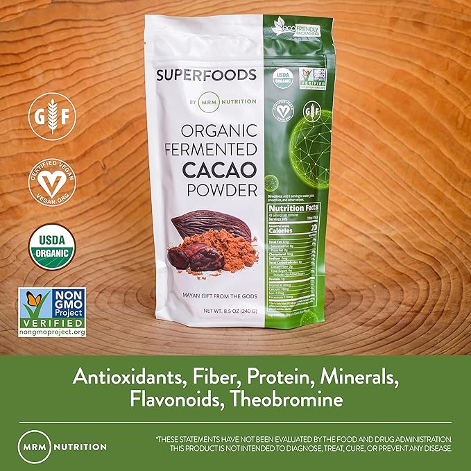 MRM Nutrition Organic Fermented Cacao Powder | Superfood | Antioxidant-rich | Gluten free + vegan | 43 servings