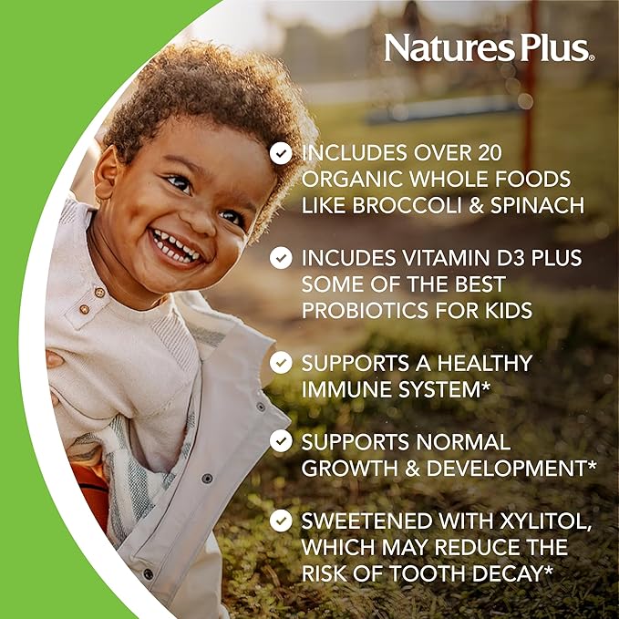 Natures Plus Animal Parade Gold Children's Multivitamin - Assorted Cherry, Orange & Grape Flavors - 120 Chewable Animal-Shaped Tablets - Vegetarian, Gluten Free - 60 Servings