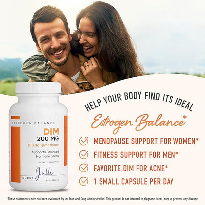 DIM Supplement 200mg | Estrogen Balance for Men and Women | Menopause, PCOS, Hormonal Acne Support & Antioxidant Support for Women | Boosted with Natural Metabolites | Manufactured in the USA | 60 Ct.