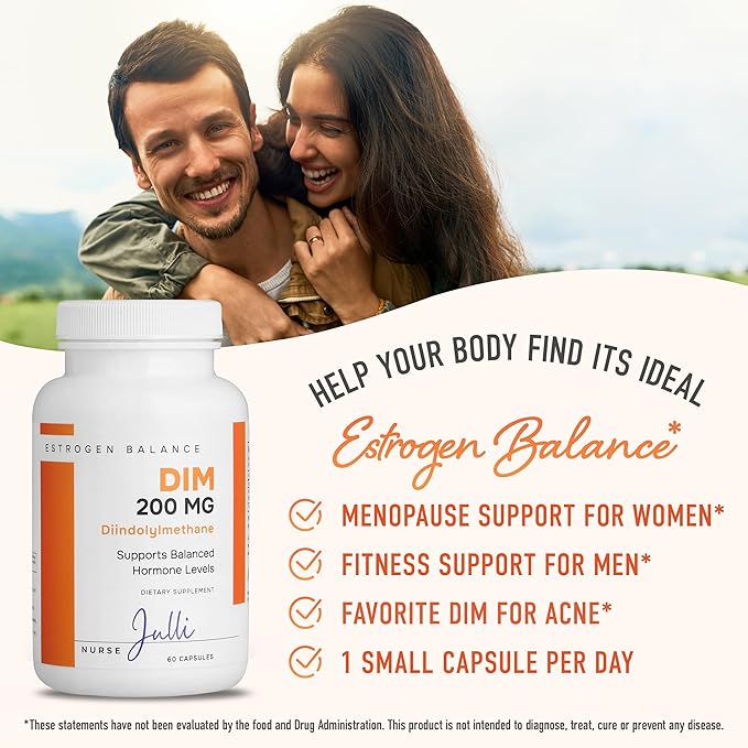 DIM Supplement 200mg | Estrogen Balance for Men and Women | Menopause, PCOS, Hormonal Acne Support & Antioxidant Support for Women | Boosted with Natural Metabolites | Manufactured in the USA | 60 Ct.