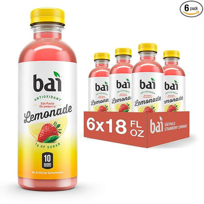 Bai Flavored Water, São Paulo Strawberry Lemonade, Antioxidant Infused Drinks, 18 Fluid Ounce Bottles, 6 Count