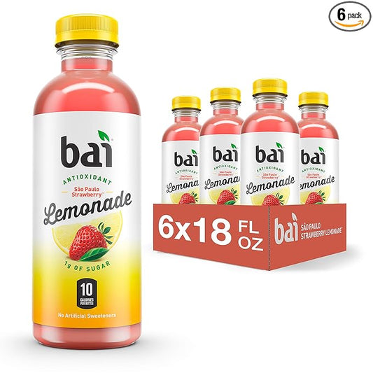 Bai Flavored Water, São Paulo Strawberry Lemonade, Antioxidant Infused Drinks, 18 Fluid Ounce Bottles, 6 Count