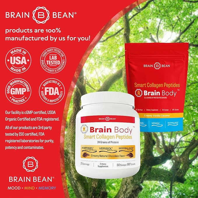 Brain Body Collagen Peptides Powder 25 Servings 875 Grams