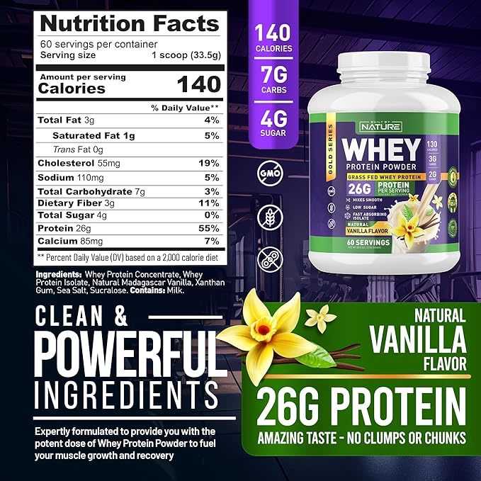 Whey Protein Powder 100% Pure 26g Protein, 60 Servings