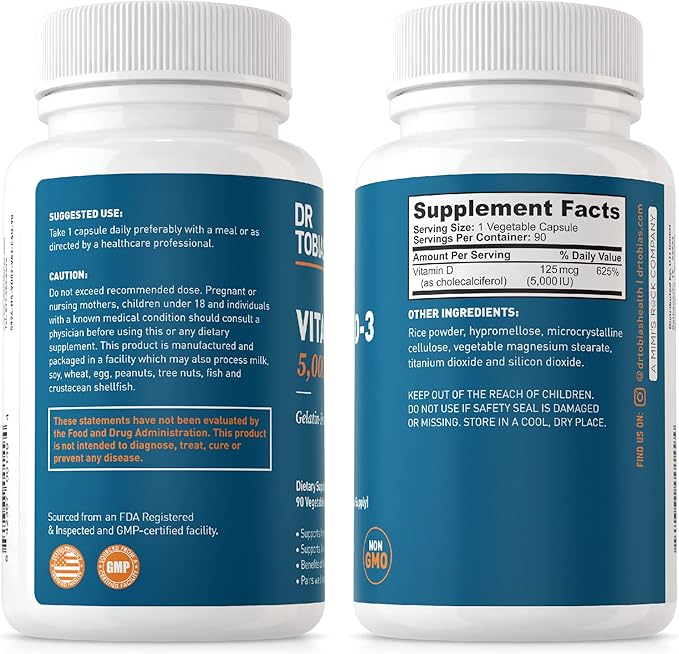 Dr. Tobias Vitamin D3 5000 IU, 90 Capsules, 90 Servings