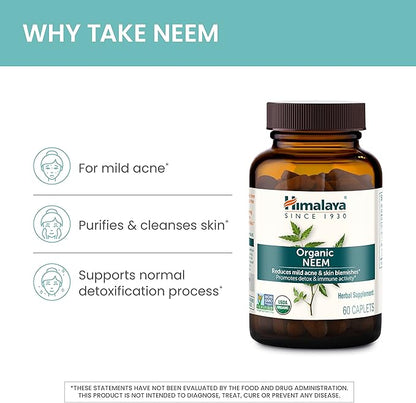 Himalaya Organic Neem Herbal Skin Supplement, 600 mg, 60 Plant-Based 60 Day