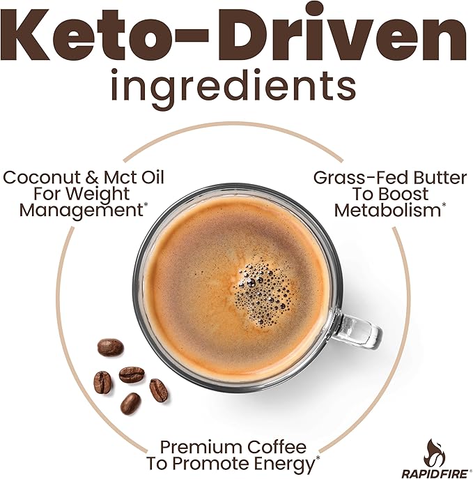 Ketogenic Fair Trade Instant Keto Coffee Mix, Supports Energy, Metabolism Support, Grass Fed Butter, MCTs & Himalayan Salt, 15 servings, Hazelnut Flavor, 7.93 Ounce