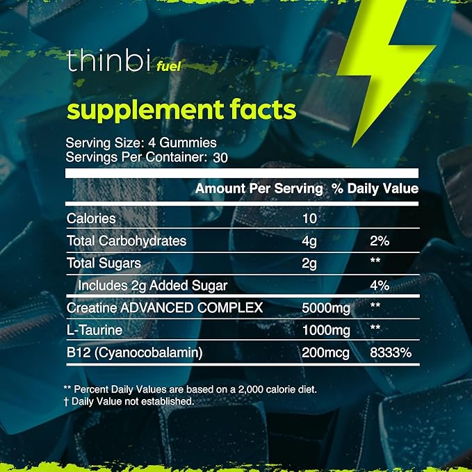 Creatine Monohydrate Gummies Complex 6200mg 120 Gummies B12 for