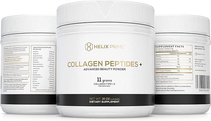 Collagen Peptides Powder Unflavored 1LB Jar 16OZ Grass 18 Amino