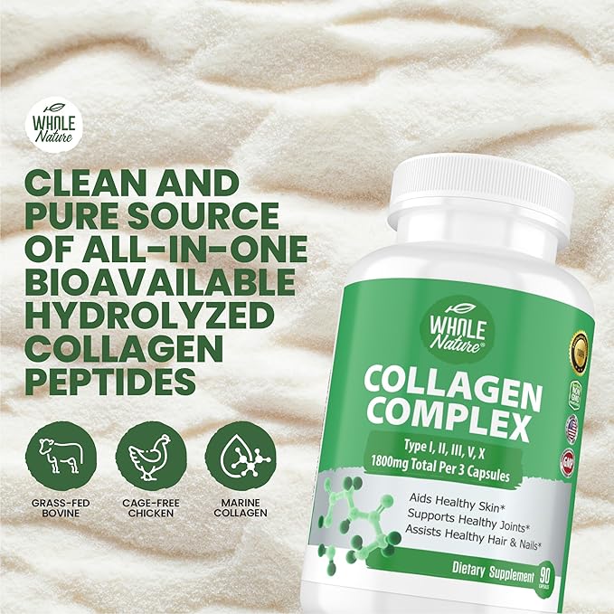 Multi Collagen Protein Peptides Supplement Capsules 1800mg Collagen 100% Natural, 90ct (1) (1)