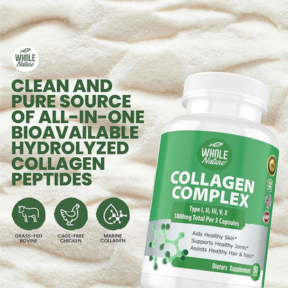 Multi Collagen Protein Peptides Supplement Capsules 1800mg Collagen 100% Natural, 90ct (1) (1)