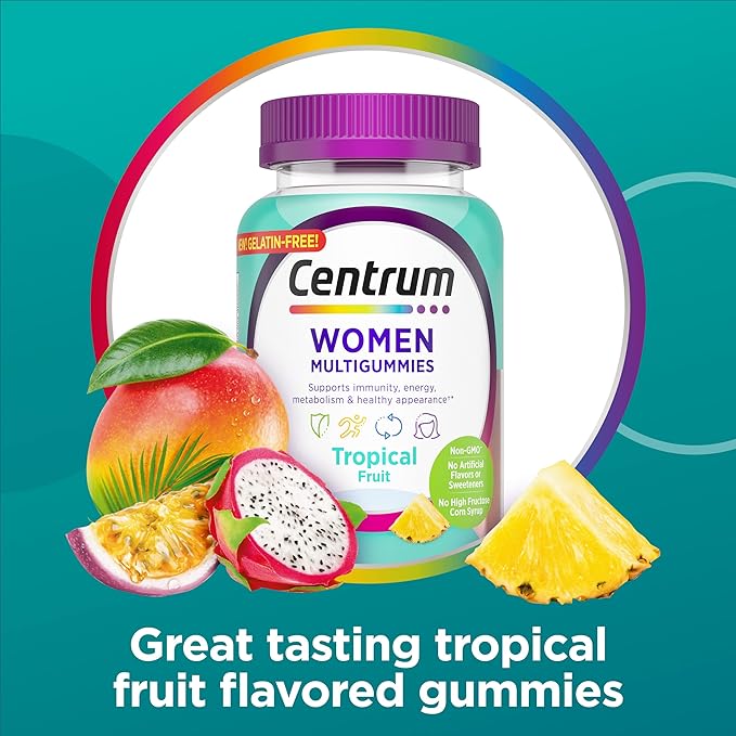 Centrum Women's Multivitamin Gummies, Tropical Fruit 100 Count, 50 Day