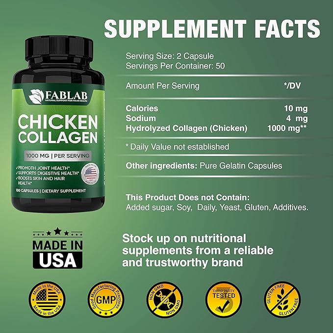 FabLab Chicken Collagen Type II Supplement 100 Capsules
