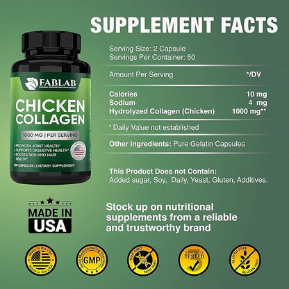 FabLab Chicken Collagen Type II Supplement 100 Capsules