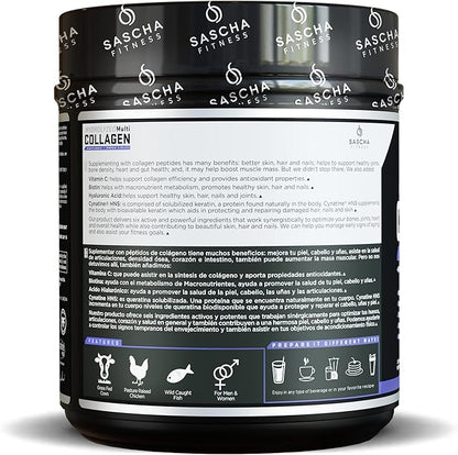 SASCHA FITNESS Hydrolyzed Multi Collagen Peptides 1,2 & 3 |Hyaluronic