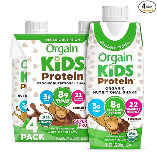 Orgain Organic Kids Nutritional Protein Shake, 8g Dairy 3g Fiber, 22 Vitamins 8.25 Fl (4 Pack)