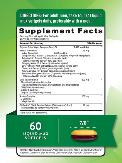Nature's Truth Testosterone Supplement for Men | 60 Softgels | Non-GMO and Gluten Free Formula