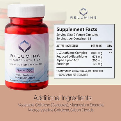Relumins L Glutathione Supplement Complex 1000mg Complex 30 Caps 5 Bottles