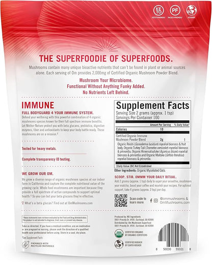 OM MUSHROOM SUPERFOOD Immune Blend Mushroom Powder Superfood Supplement, 7.05 Ounce Pouch, 100 Servings, Mushroom Blend, Reishi & Turkey Tail; Daily Immune Support Supplement