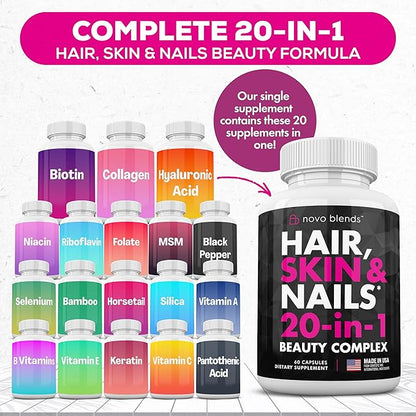 Biotin, Collagen, Silica, Hyaluronic Acid & Keratin 60 Capsules