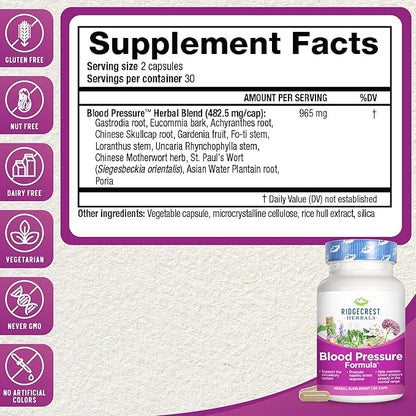RidgeCrest Herbals Blood Pressure Herbal Formula, 12 Herbs, (60 Count 1))