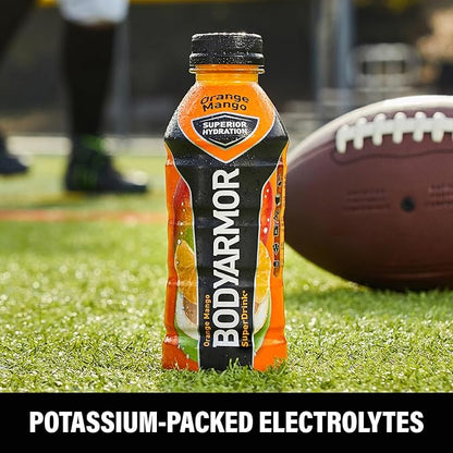BODYARMOR Sports Drink Sports Beverage, Orange Mango, Coconut Water Hydration, Natural Flavors With Vitamins, Potassium-Packed Electrolytes, Perfect For Athletes, 16 Fl Oz (Pack of 12)